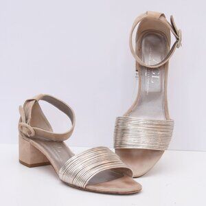 AGL ATTILIO GIUSTILLOMBRUNI Nude Suede Gold Banded Sandal, Ankle Strap 40 US 10